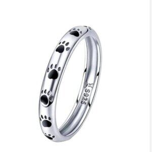 925 Sterling Silver Black Enamel Paw Ring